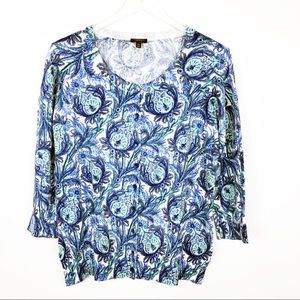 Talbots Paisley Multicolor Sleeve Cardigan Sweater